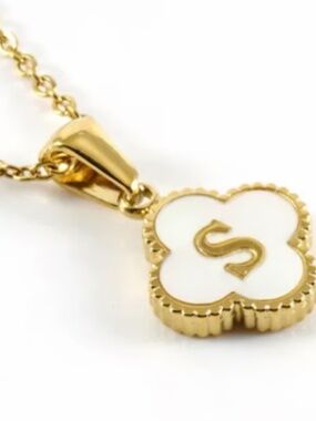 Reversible Pendant - Initial Letter S  Clover Necklace